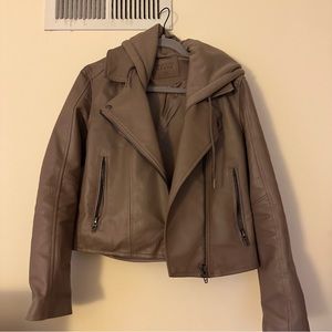 Leather jacket with hood